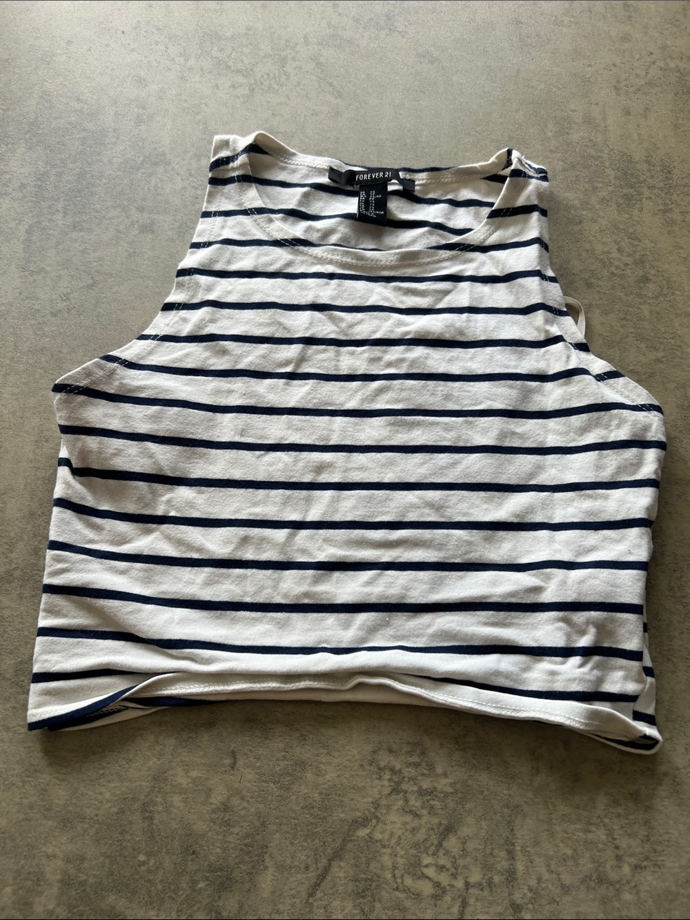 Forever 21 White and Navy Striped Cropped Tank
